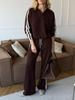 Completo casual da donna con bordi in pizzo, colletto ripiegabile, maniche lunghe e pantaloni per Primavera/Autunno