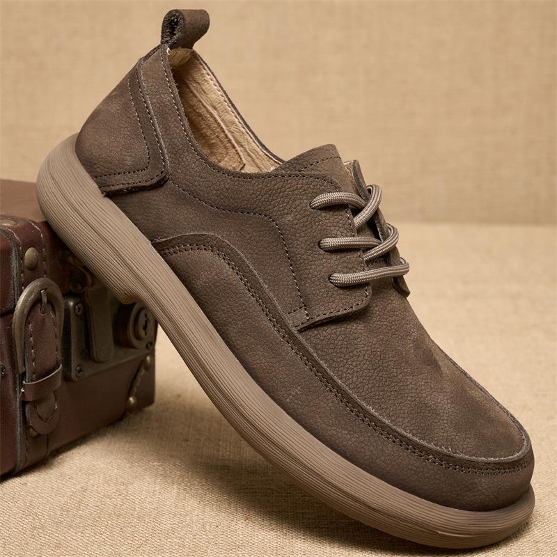 Men s Retro Leather Loafers: Casual Cowhide, Soft Sole, Lace-Up 40