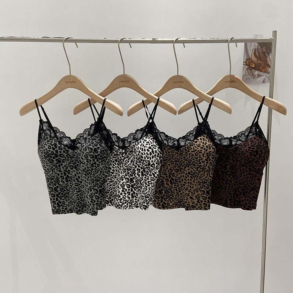 Lace Leopard Leopard Print Corset with Breast Pads Suspender Vest Spring Summer