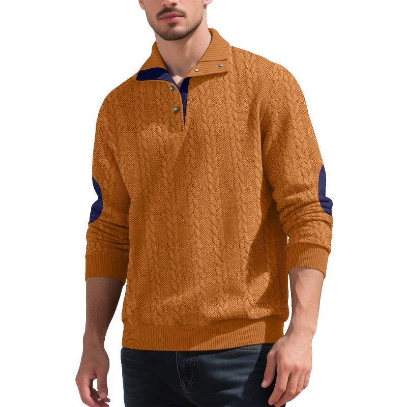 Men's jacquard embroidery Henry autumn and winter loose casual sports stand-up collar buckle trendy sweater