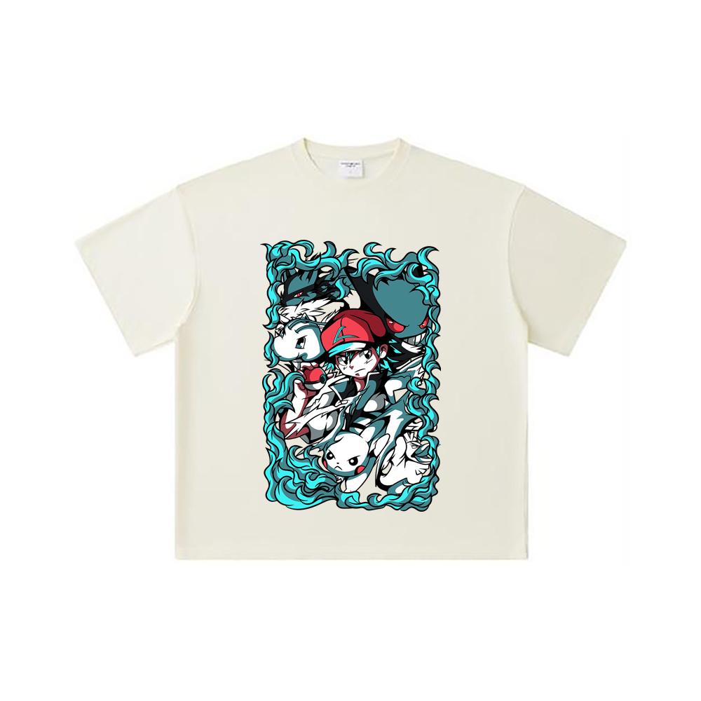 

260 GSM Double Yarn 32 Count 100% Cotton Pokemon V26 Print Unisex Heavy Cotton T Shirt S