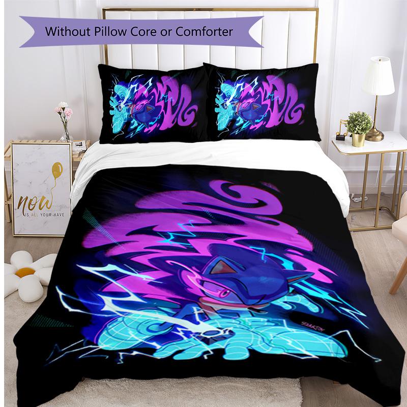 Sonic the Hedgehog Pattern Printed 3PCS Bedding Set, Soft Skin-Friendly Washable Duvet Cover & Pillowcases Set