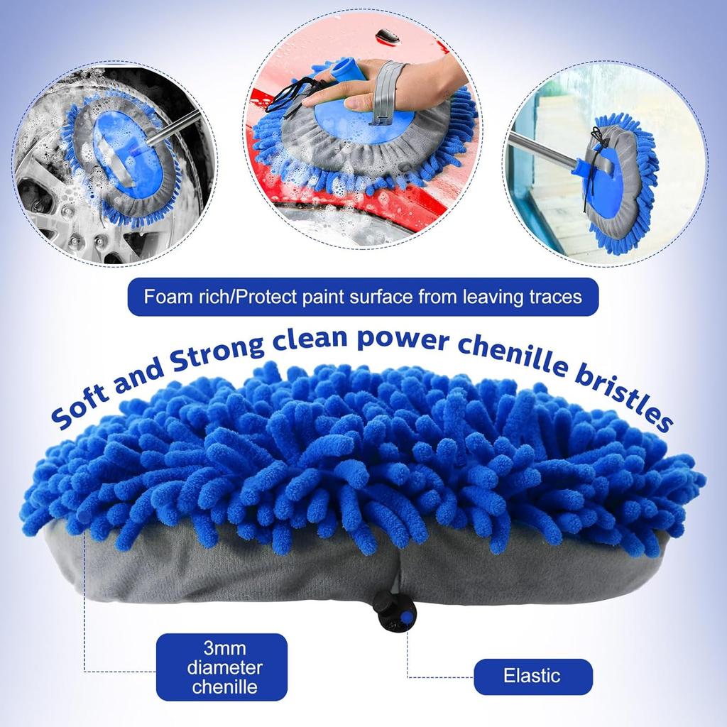 Layhit 5 Pcs Car Wash Mitt Set, Brush Not Included, Microfiber Mitt Cleaning Car Truck Washing Tools Kit RV Pickup Chenille Scratch Replacement(Royal