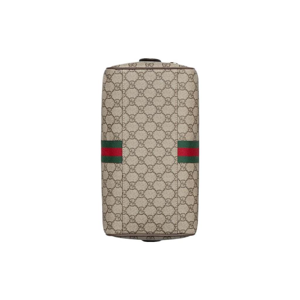 Gucci Borsa Boston Ophidia GG Supreme Pelle Beige Marrone Hardware Doppia G Oro Borsa da Viaggio Duffel per Donna Pendolarismo Quotidiano 772065-96IWG-8745