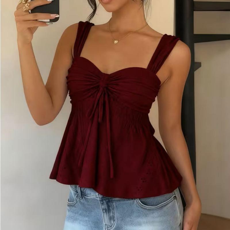 Women's White Eyelet Embroidery Twist Front Peplum Camisole Top