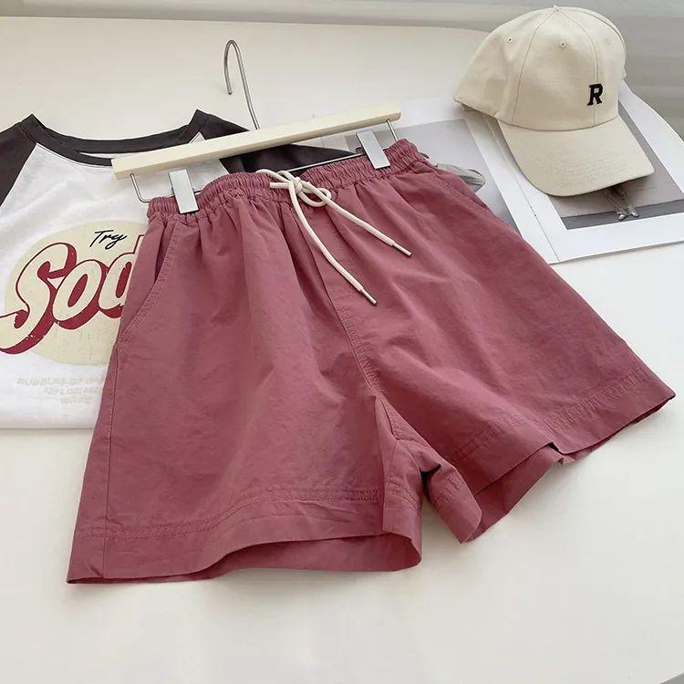 

Женские шорты больших размеров, повседневные шорты с высокой талией, тонкие широкие брюки, свободные брюки с пятью точками 4XL розовый