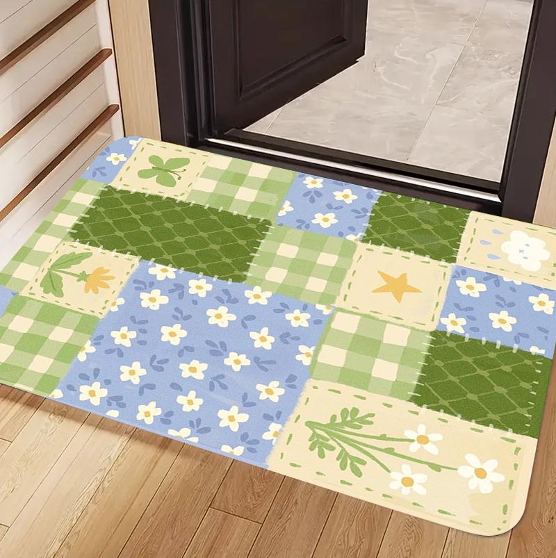 

Fresh Patchwork Plaid Floral Butterfly Carpet Rugs Non-slip Washable Door Mat for Entryway Cottage Home Decoration 40cm x 60cm