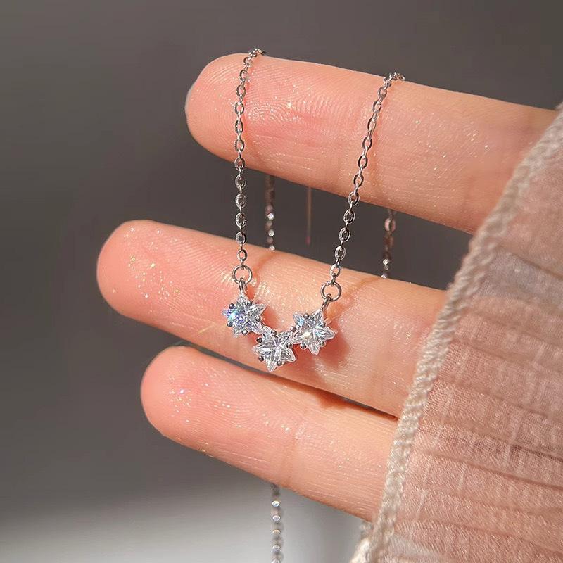 

Luxury Stainless Steel Sweet Star Pink Zircon Pendant Necklaces for Women Crystal Clavicle Chain Female Jewelry Gifts