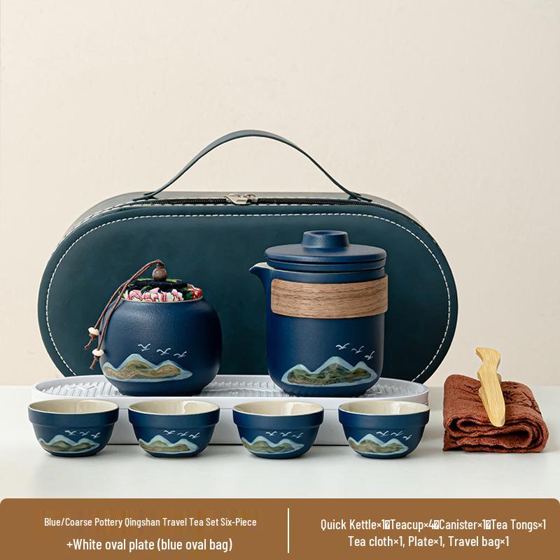 Portable Ceramic Tea Set: One Pot, Four Cups - Ideal for Camping and Solo Quick-Brew
