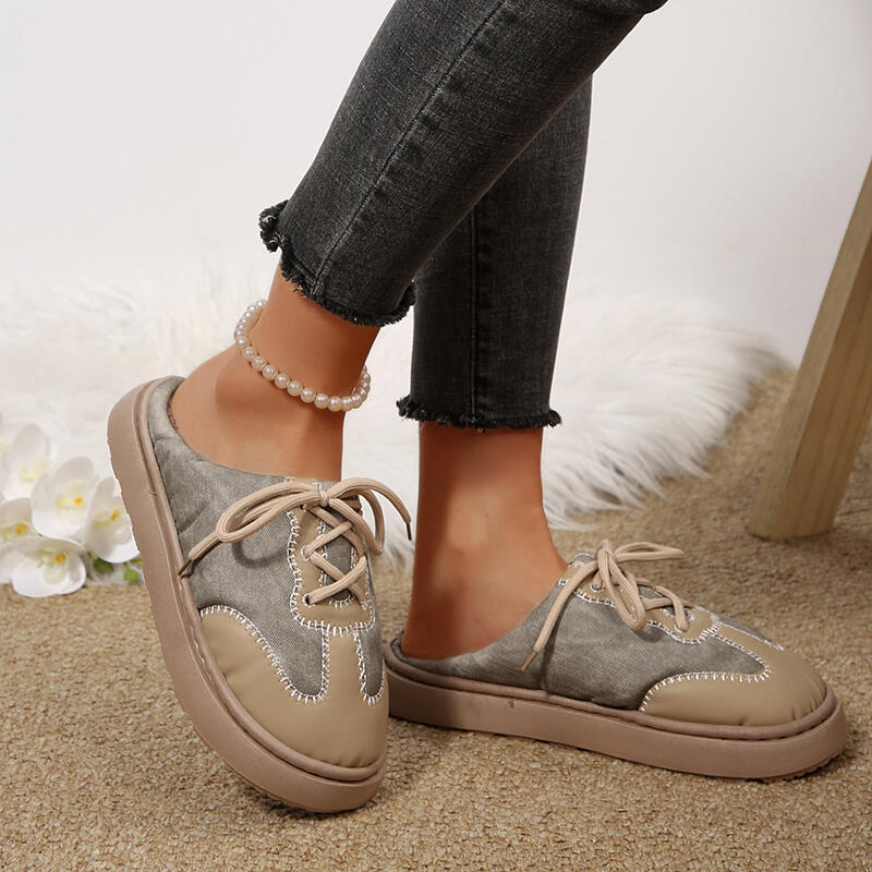 Fashion Warm Plush Thick Bottom Casual Shoes Women 2025 Winter Fashion Mix Color Flat Heel Mules Slippers Non Slip Outdoor Slippers
