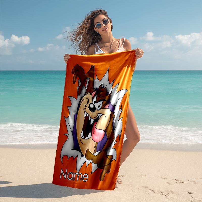 Personalized customized proof beach towel with Taz-Mania pattern - soft, absorbent,quick-drying,perfect swimming,camping&bathing