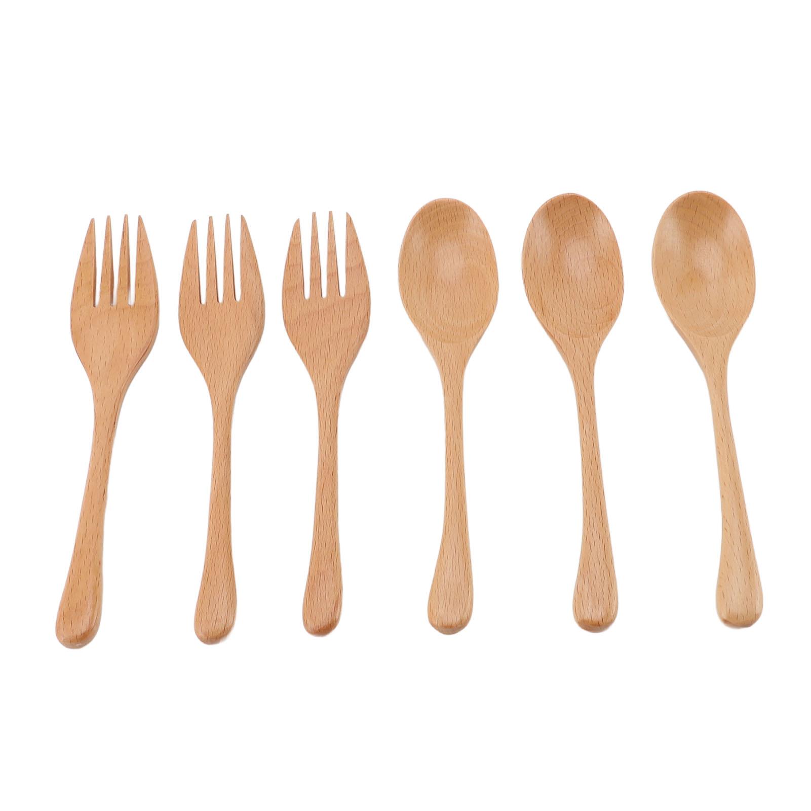 

3 Sets Wooden Fork and Spoon Japanese Style Beech Wood Utensil Set for Family Dinner