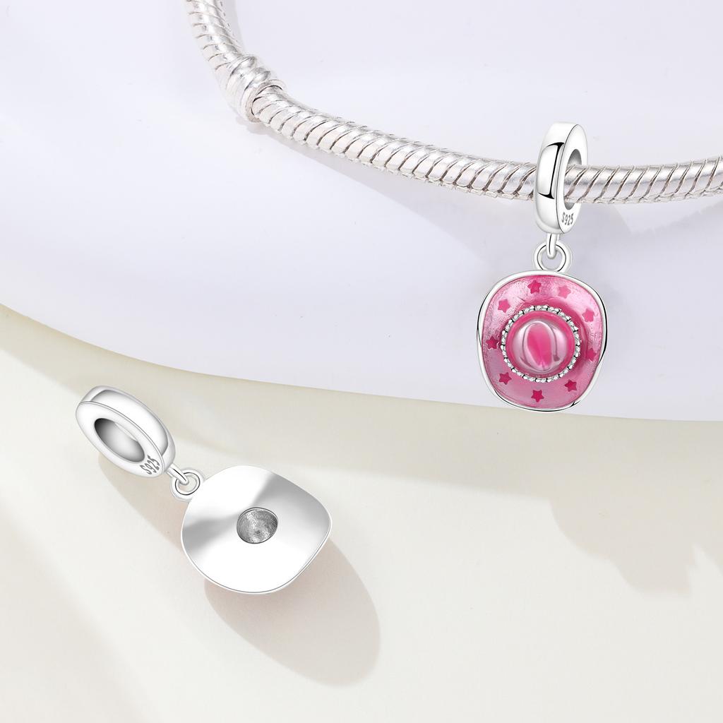 Orstarry 925 Silver Pink Denim Hat Charms Trendy DIY Jewelry Bracelet Pendants Party Beads Gifts for Women Girls