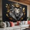 Goldene Krone Löwe Wandteppich, Majestätisches Porträt des Königs des Dschungels, Luxuriöse Tier-Wandkunst für Wohnzimmer Schlafzimmer Dekoration