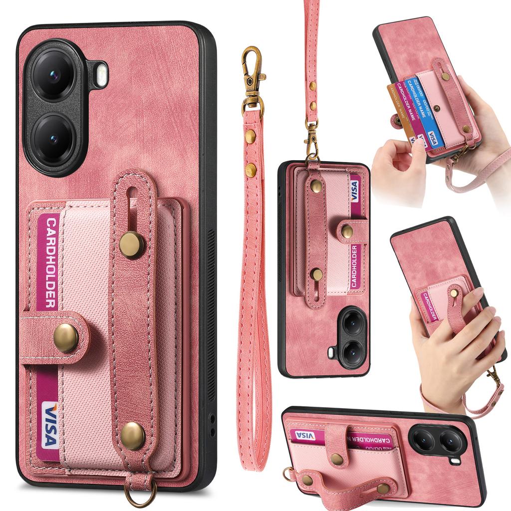 For Xiaomi Poco X7 Pro 5G/Xiaomi Redmi Turbo 4 5G Retro PU Leather Back Cover with Card Holder and Wristband Kickstand