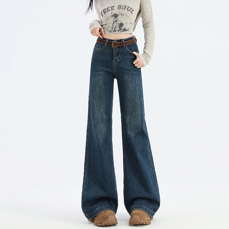 Women s Plus Retro Blue Velvet Flare Jeans - Stretchy Wide-Leg, Slimming, Warm for Autumn & Winter XL