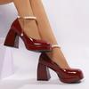 Fashion Chunky Platform High Heels Pumps Women Fashion Pearl Ankle Strap Party Shoes Woman Patent Leather Thick Heeled Mary Jane Shoes