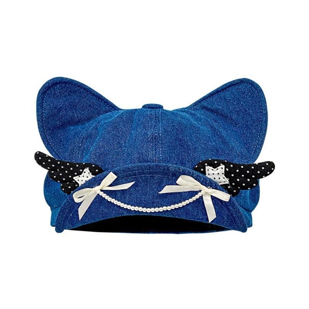 Soft Brim Denim Cat Ear Beret Angel's Wings Octagonal Hat New Denim Sun Caps Y2K