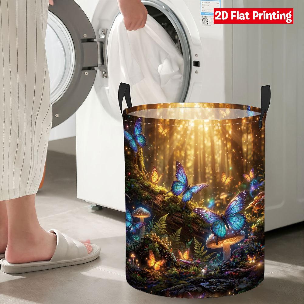 Collapsible Laundry Basket Large Round Waterproof Fabric Hamper Dirty Clothes Storage Bin Toy Organizer with Handles