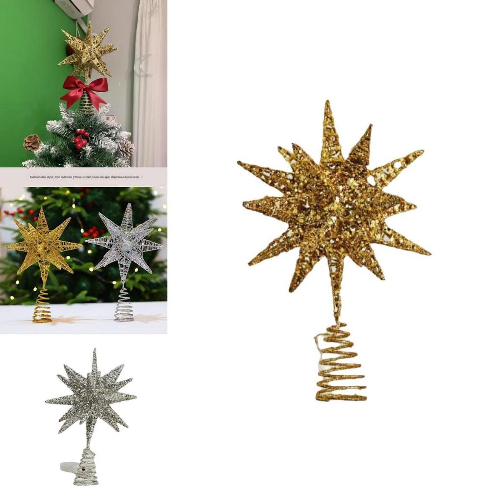 Christmas Tree Top Star Led Glitter Iron Art Decor For Holiday Celebration