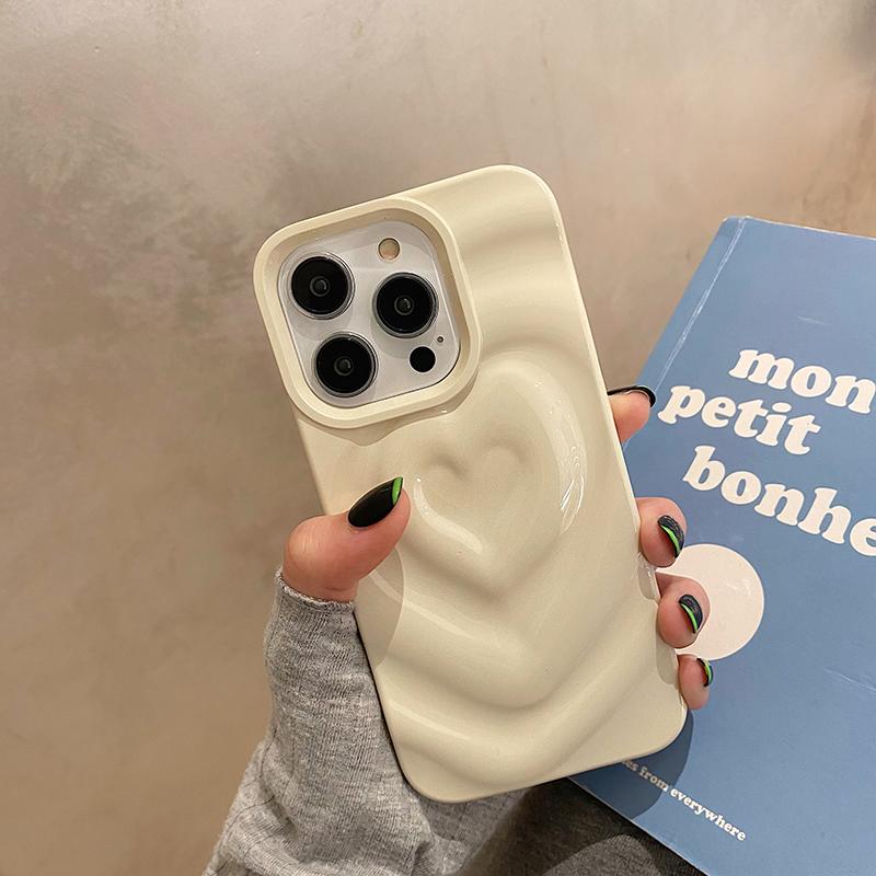 

3D плиссированный милый чехол для телефона с сердечками для iPhone 15, 14, 13, 11, 12 Pro Max, складной мягкий силиконовый чехол с металлической краской, чехол для телефона, капа For iPhone 15Pro Max