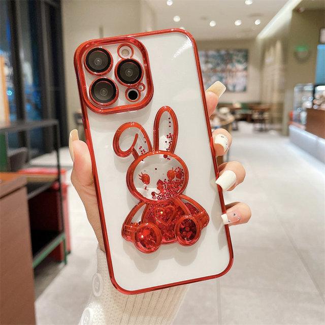 Quicksand 3d Cartoon Rabbit Phone Case For Iphone 14pro Max 13 12 11 Pro Max 14plus Camera Protection Clear New Year Back Cover