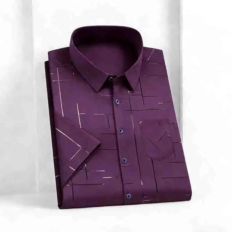 Fashion Men's Line Print Short Sleeve Shirt Breathable Casual Daily Wear Button Down Top
