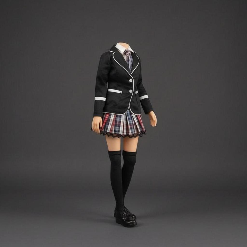 1/6 Female School Uniform Outfit Lace-Edged Plaid Tailored