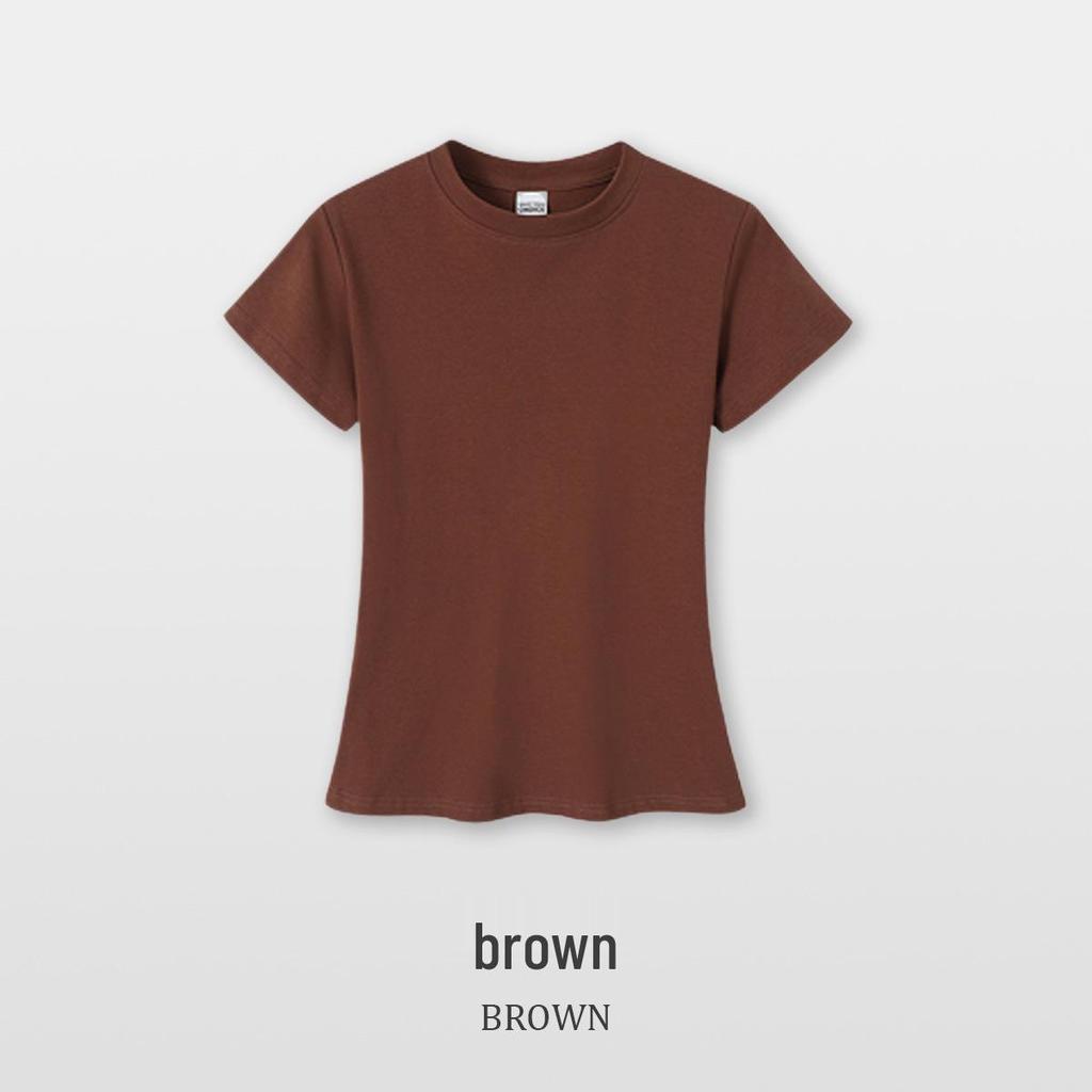 Round Neck Stretchy Spandex Waist-Cinching Women's T-Shirt, Pure Color Short Sleeve, Girls' Custom Blank Tee