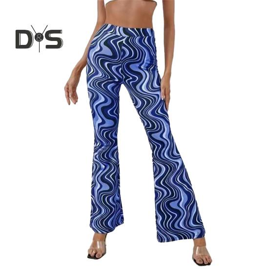 

Женские штаны для йоги с высокой талией и полосатым принтом Water Wave, повседневные брюки для бега, велоспорта, расклешенные леггинсы, одежда для дома XL синий
