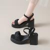 Womens Shoes 2024 Female Sandal Large Size Square Toe Block Heels Buckle Luxury Girls Big Chunky High Clogs Summer Clear