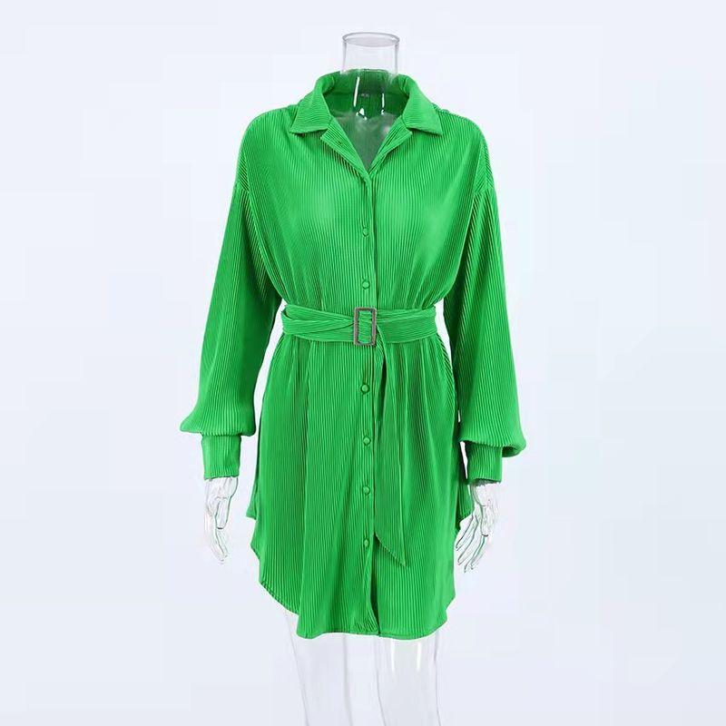 

European and American Pleated Waist Long-sleeved Shirt Skirt Green S
