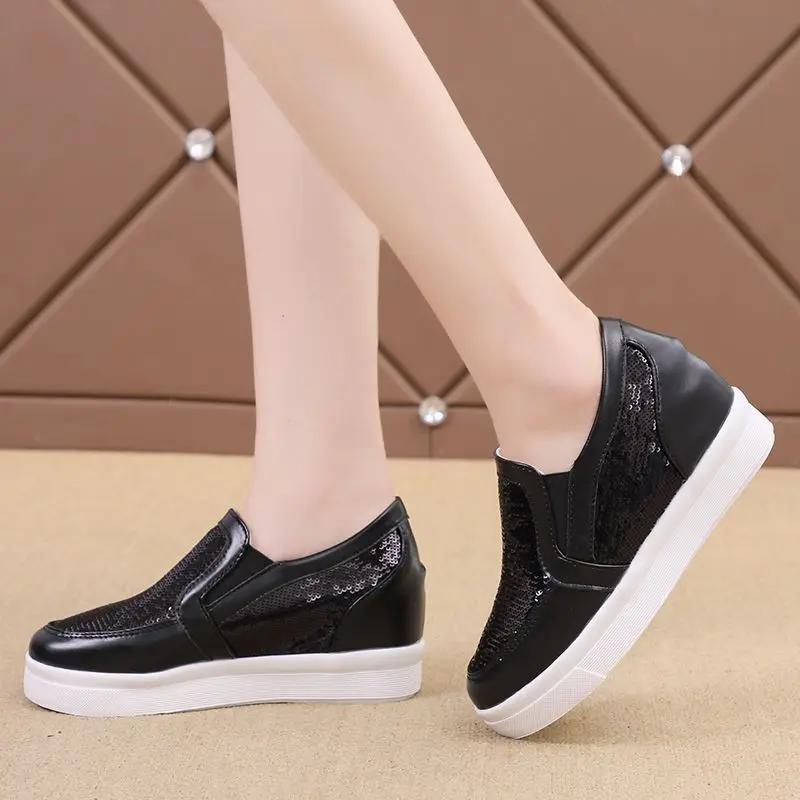 High On Platform Sequins Shoes for Women Y2k Fashion Cheap 39 Walking Vulcanized Shoe Stylish New In Aesthetic Woman Footwear
