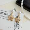 Light Luxury Micro-inlaid Zircon Five-pointed Star Pendant Pearl Stud Earrings Exquisite Christmas Star Earrings Niche Design Earrings