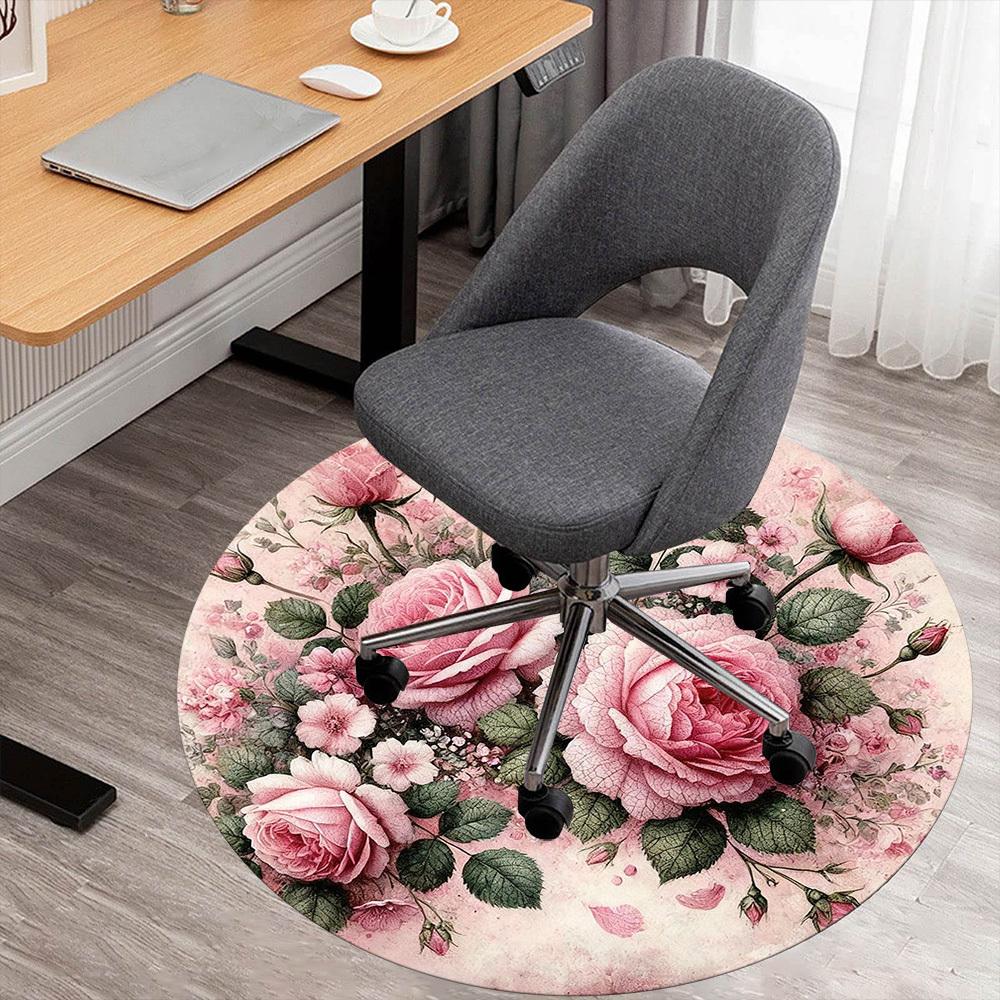 

1pc Rose Petals Round Chair mat office Area Rug - Non-Slip, Floor Mat for Office, Bedroom, Ideal home decor gift c0112104 80cm