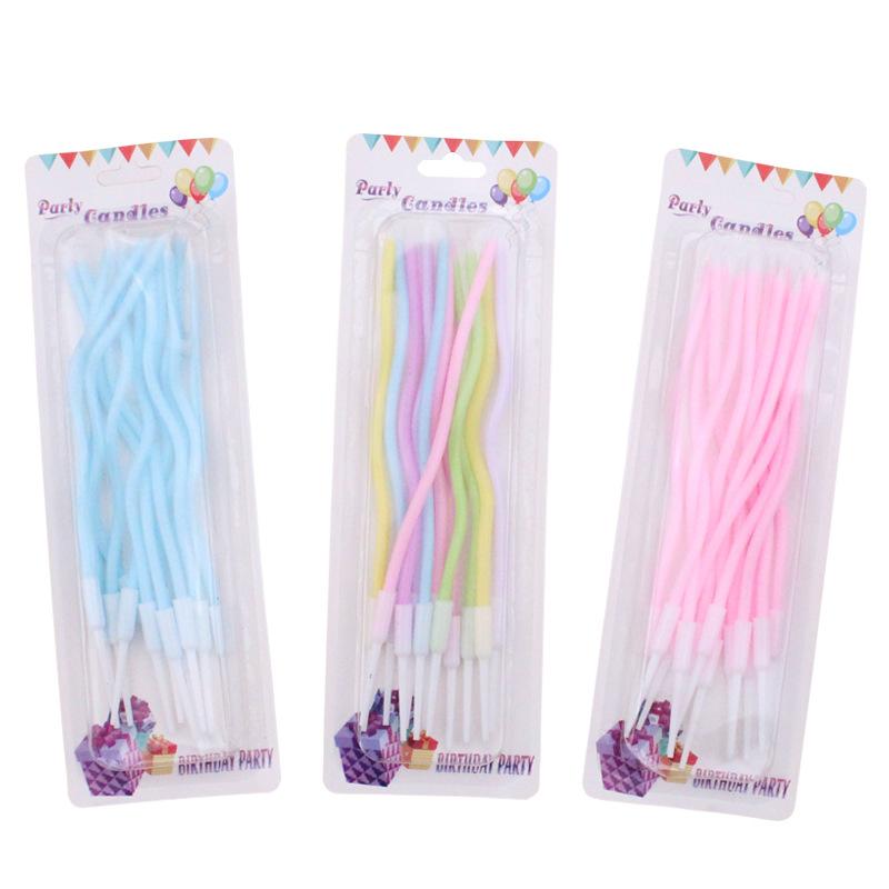 New Colorful Birthday Curve Cake Candles Creative Party 12 Pcs Suction Card Packed Pink Blue Curved Candles