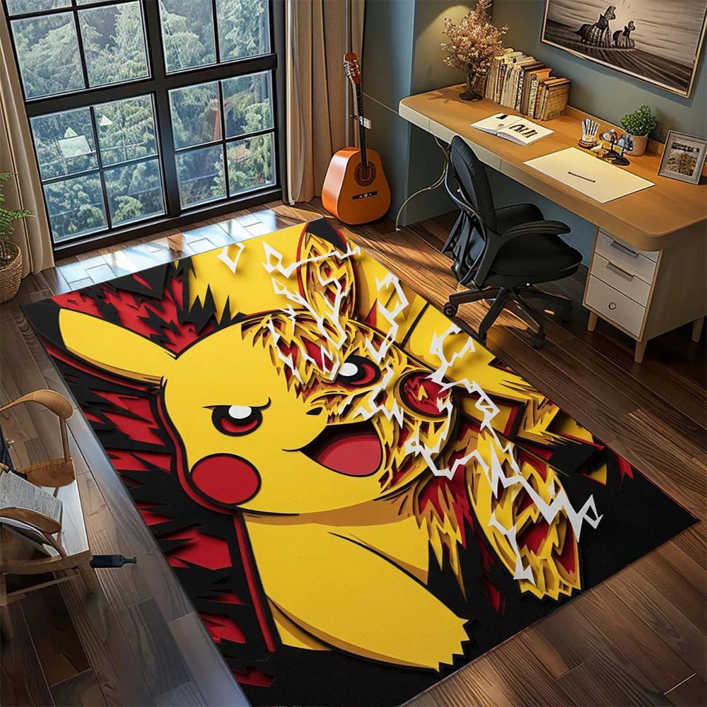 Pikachu Area Rug Home Gamer Room, Non Slip Washable Large Carpet Floor Mat Bedroom Indoor Decor.-TING