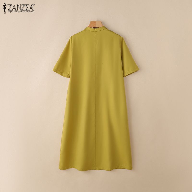 ZANZEA Women Summer Casual Solid Color Loose Short Sleeve Dress