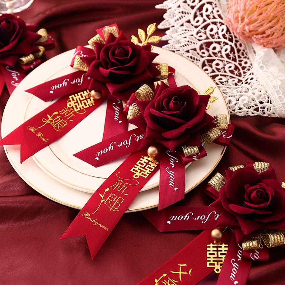 Decorative Simulation Flower Groom Brooch Bride Brooch Wedding Corsage Chinese Style Corsage