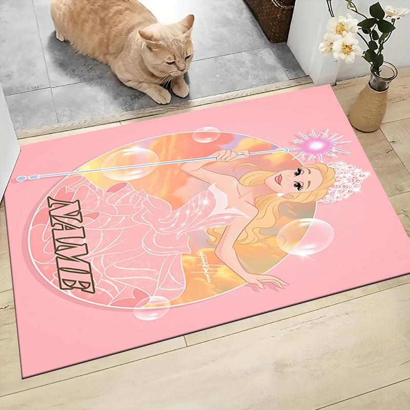Custom Name Princess Pink Gown Carpet Rug Customizable Soft Washable Anti-Slip Home Living Room Sofa Mats Personalized Rug. 0909337