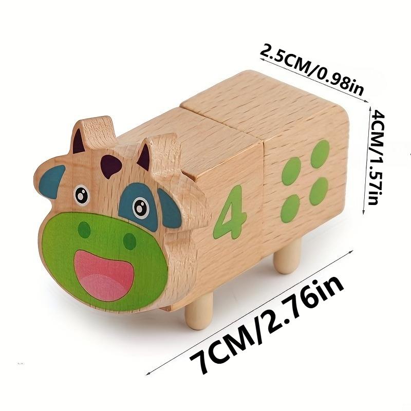 Wooden Cow Number Matching Toy Animal Stacking Toys for Toddlers Montessori Color Sensory Fine Motor Skill Math Educational Toys