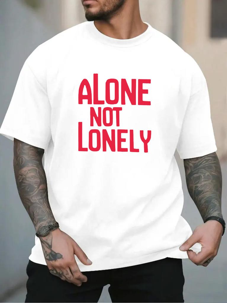 Unisex Black Crew Neck Tee Bold Red Text Alone Not Lonely Minimal Motivational StateUnisext Self Love Casual Soft Cotton Male Tops