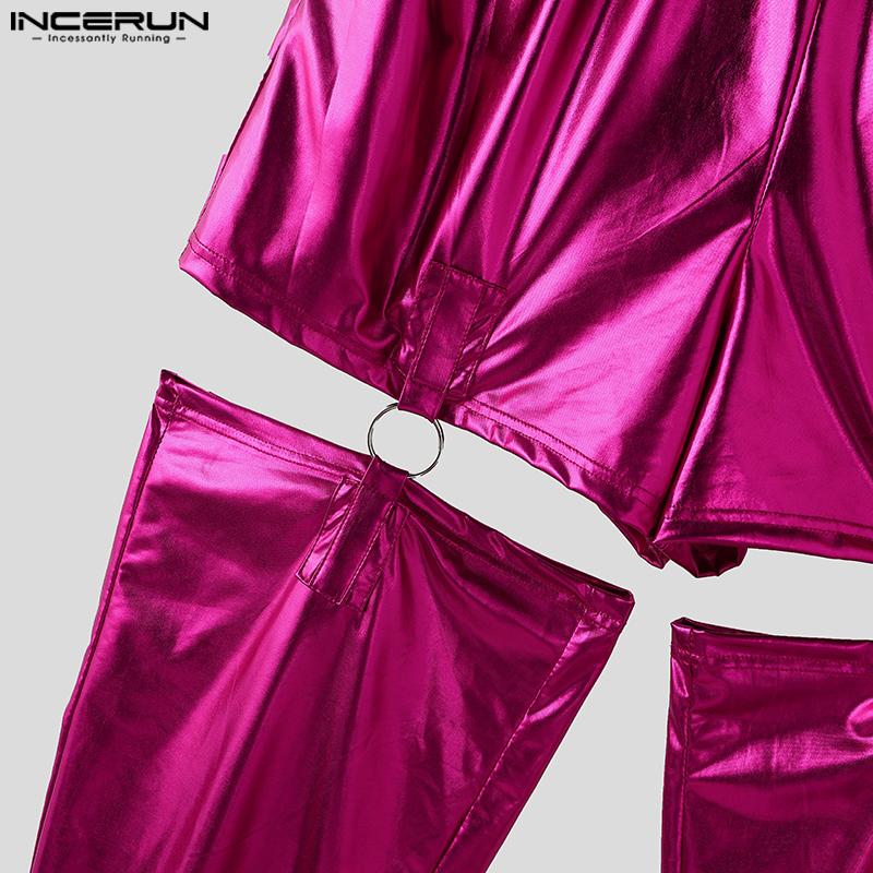 INCERUN Men Elastic Waist Adjustable Cutout Glitter Long Pants Cargo Trousers