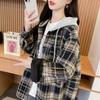 Retro Plaid Style Women's Coat with Hood Casual Mid-length Women's Top Thin Women's Spring Coat