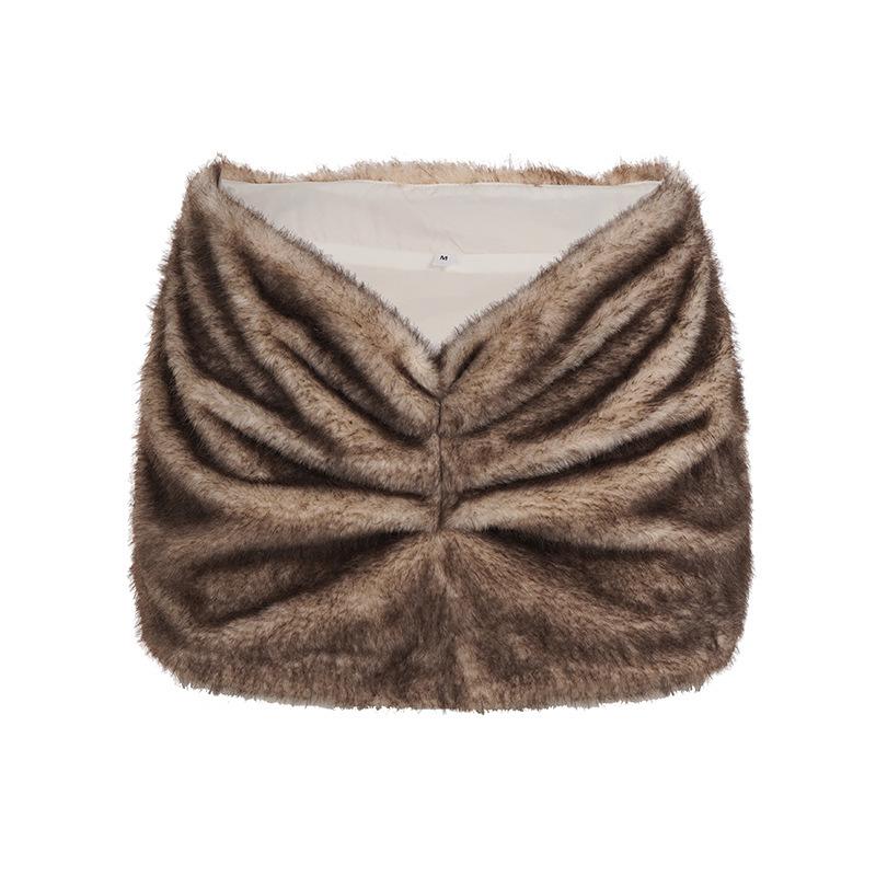 Women's Trendy Street Style Low Waist Fur Pleated Short Skirt