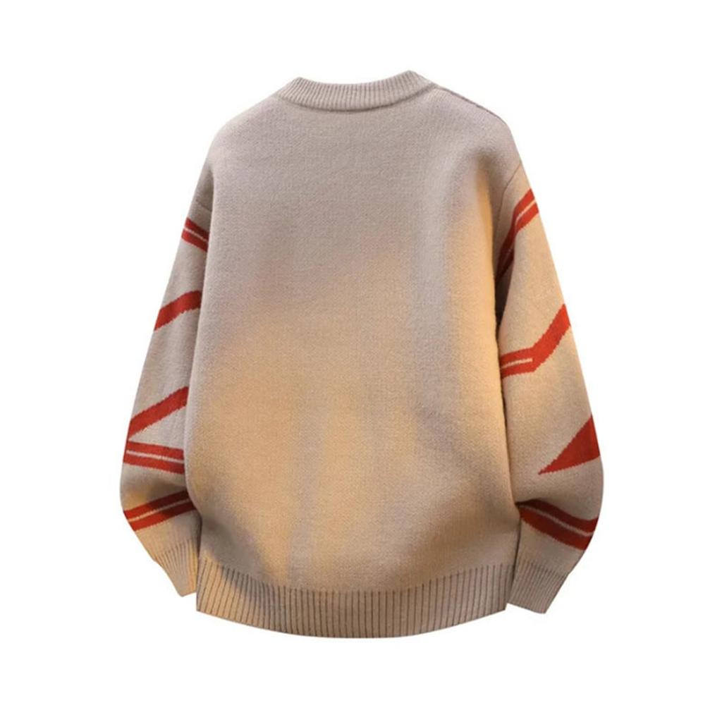 Męski Modny Dzianinowy Pulower z Długim Rękawem, Luźny, z Okrągłym Dekoltem