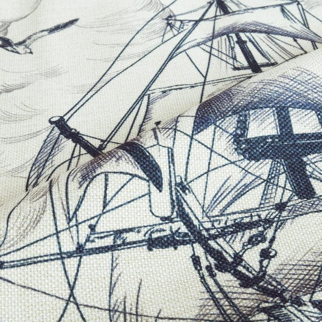 Bonhause Nautical Sailing Throw Pillow Covers 18 X 18 Inch Set of 4 Sailboat Compass Lighthouse Decorative Pillows Case Polyester Linen Cushion