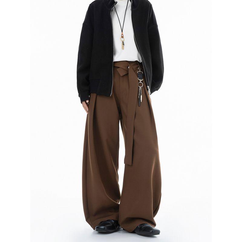 Dream Made Amber Flowing Pleated Drape Effect Men's Trousers for Autumn and Winter, Straight Loose Wide-Leg Pants
