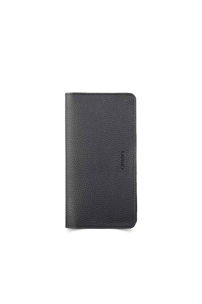

Leather Men s/Women s Portfolio Wallet with Guard Phone Slot - Black чёрный