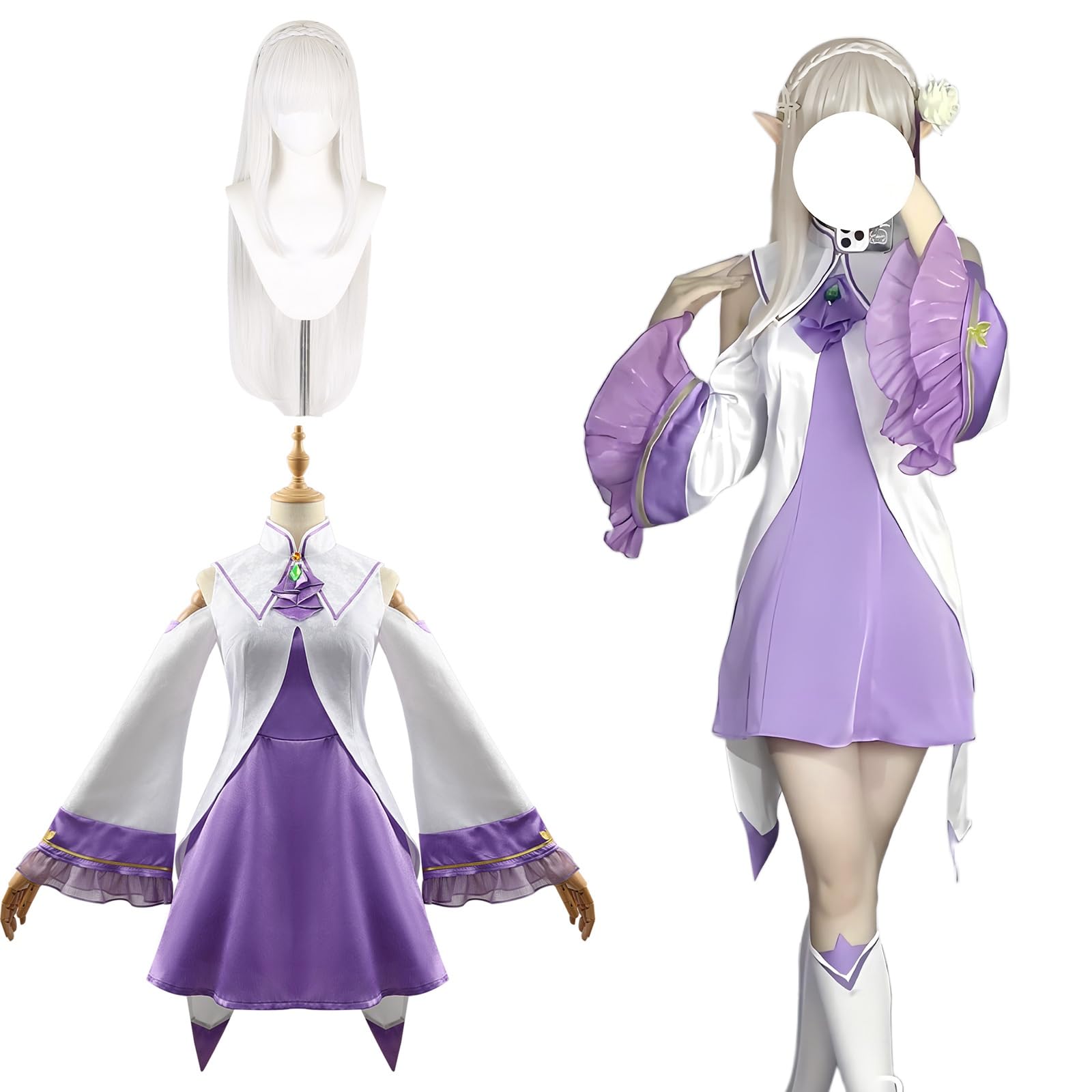 

Костюм для косплея Эмилии с нарядом Святилища для взрослых для культурных и сценических выступлений. Наряд Святилища с париком размера [Отличное качество],